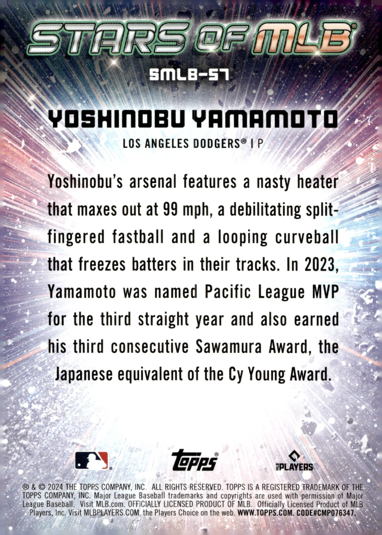 Yoshinobu Yamamoto 2024 Topps Series 2 Stars of the MLB RC #SMLB-57