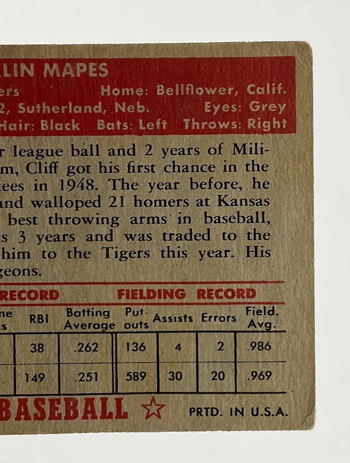 Cliff Mapes 1952 Topps #103 Detroit Tigers VG