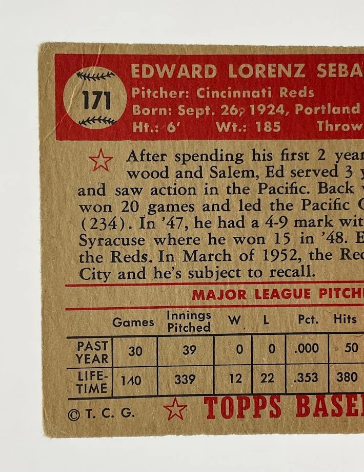 Ed Erautt 1952 Topps Cincinnati Reds RC #171 VG
