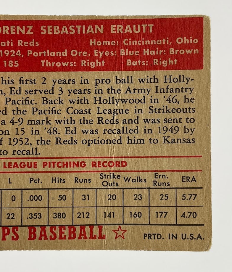 Ed Erautt 1952 Topps Cincinnati Reds RC #171 VG