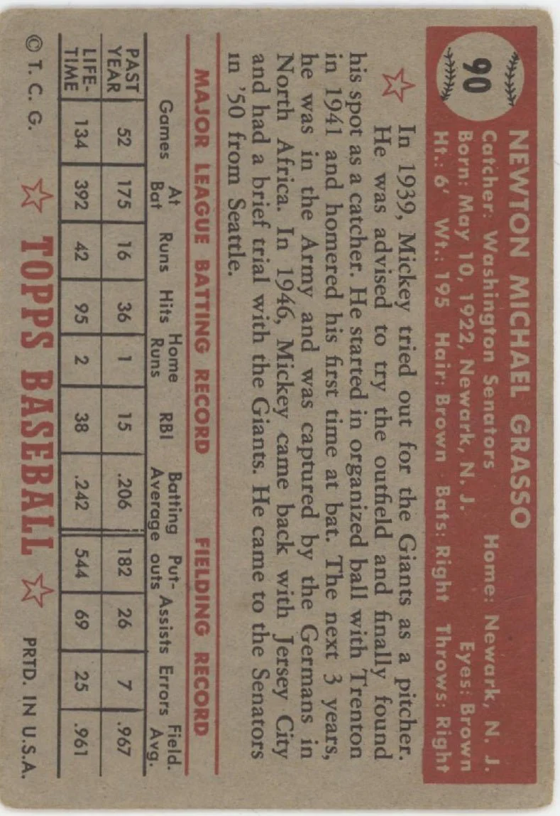 Mickey Grasso 1952 Topps #90 Washington Senators VG