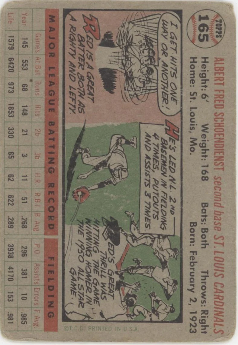 Red Schoendienst 1956 Topps #165 St. Louis Cardinals GD