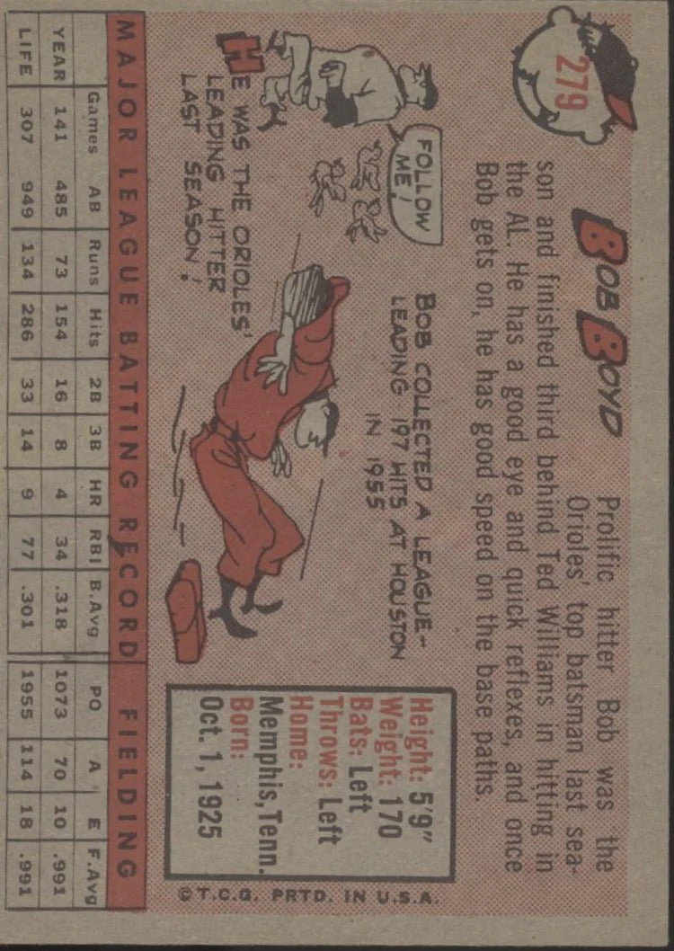 Bob Boyd 1958 Topps #279 Baltimore Orioles EX
