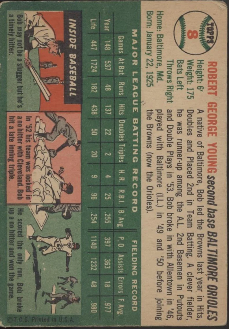 Bobby Young 1954 Topps #8 Baltimore Orioles VG