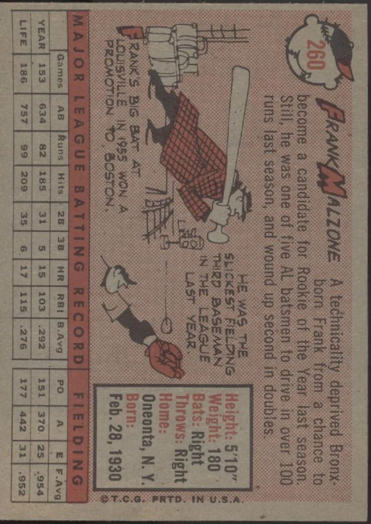 Frank Malzone 1958 Topps #260 Boston Red Sox EX
