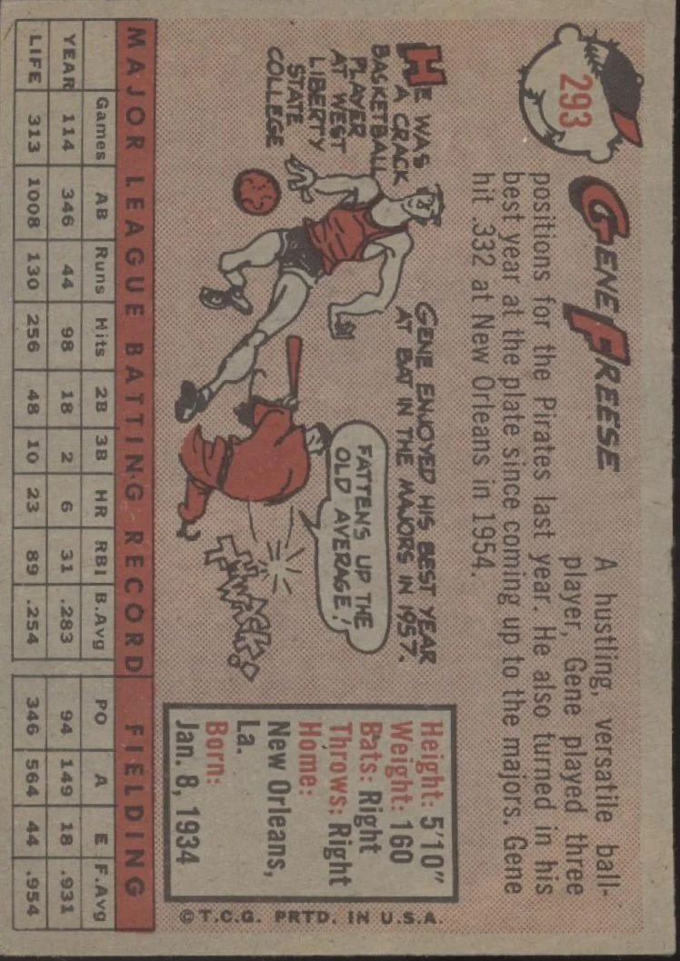 Gene Freese 1958 Topps #293 Pittsburgh Pirates EX