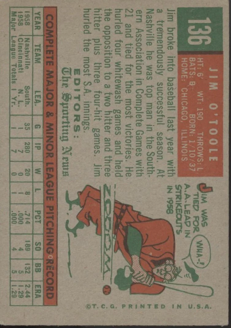 910-jim-o-toole-1959-topps-sporting-news-rc-136-ex-2.webp Jim O'Toole 1959 Topps Sporting News RC #136 EX