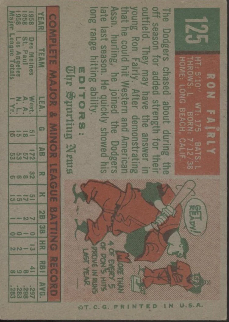 923-ron-fairly-1959-topps-sporting-news-rc-125-los-angeles-dodgers-vg-ex-2.webp Ron Fairly 1959 Topps Sporting News RC #125 Los Angeles Dodgers VG-EX