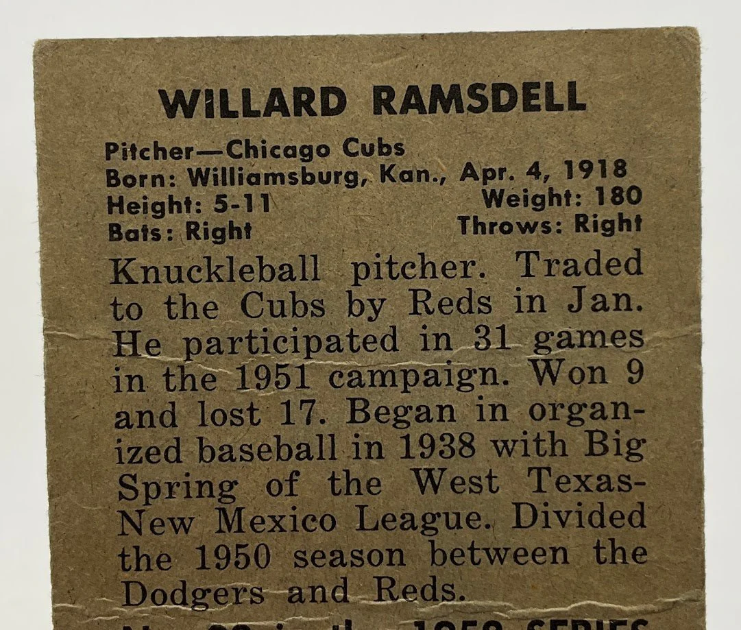 Willard Ramsdell 1952 Bowman #22 Chicago Cubs VG