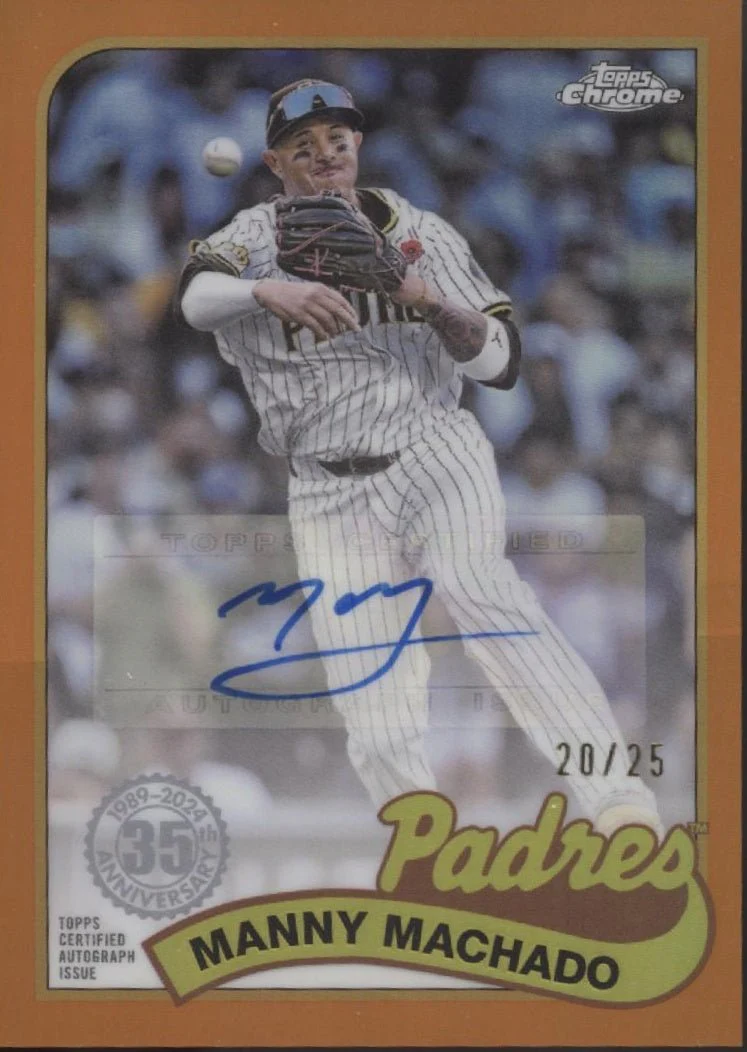 Manny Machado 2024 Topps Chrome Update Series '89 Orange Refractor Auto 20/25