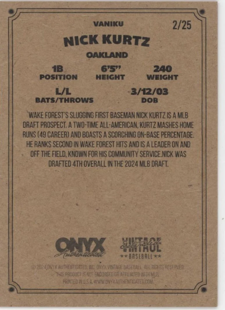Nick Kurtz 2024 Onyx Vintage Extended RC Auto 2/25