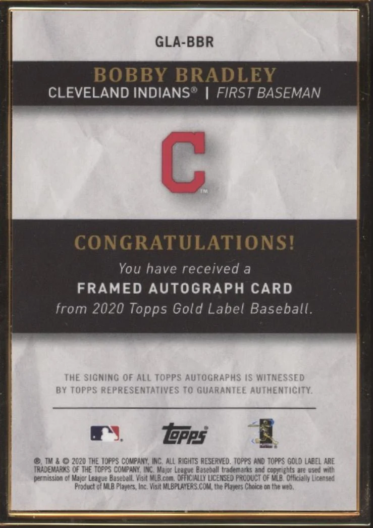 Bobby Bradley 2020 Topps Gold Label Framed RC Auto #GLA-BBR