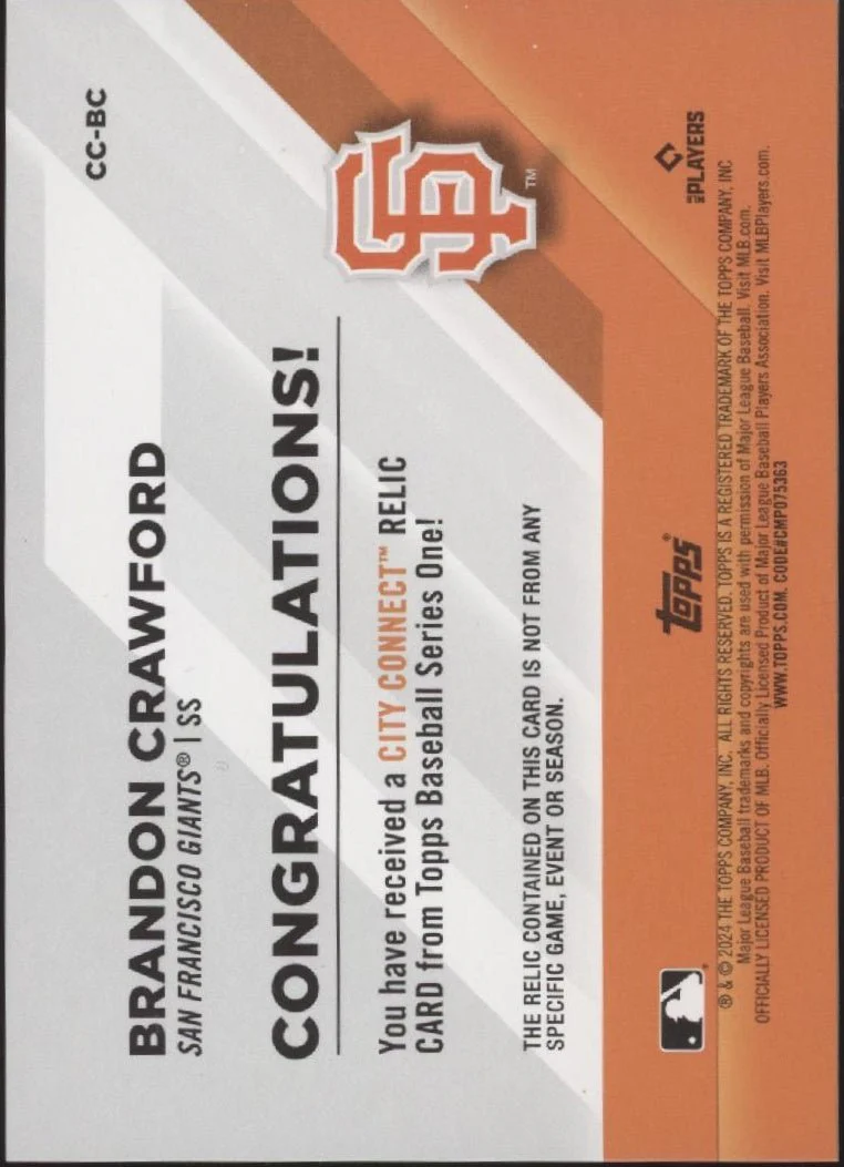 Brandon Crawford 2024 Topps Series 1 City Connection Swatch 173/199 #CC-BC