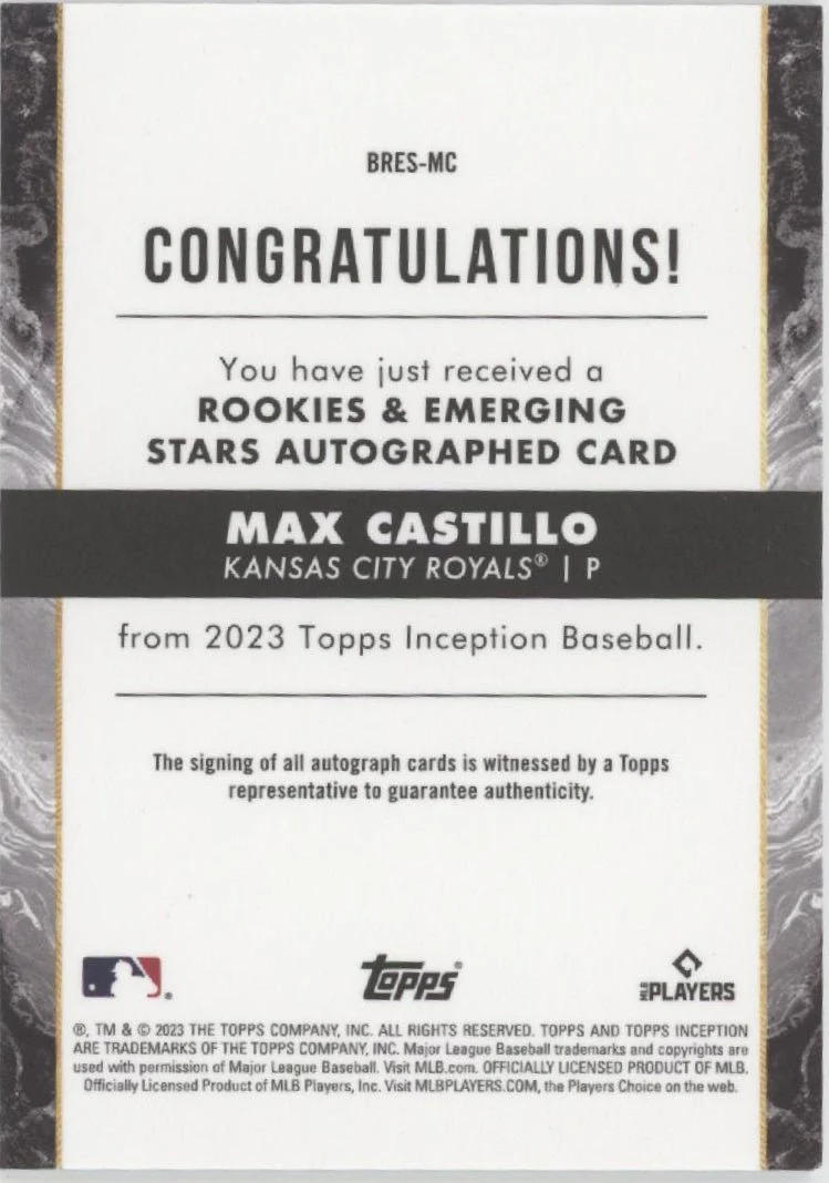 Max Castillo 2023 Topps Inception RC Auto 226/299 #BRES-MC