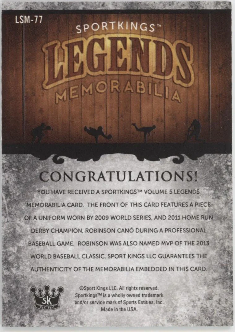Robinson Cano 2023 Sport Kings Volume #5 Legends Swatch #LSM-77