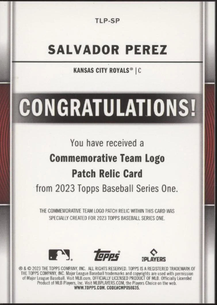 Salvador Perez 2023 Topps Series 1 Commemorative Team Logo Patch #TLP-SP