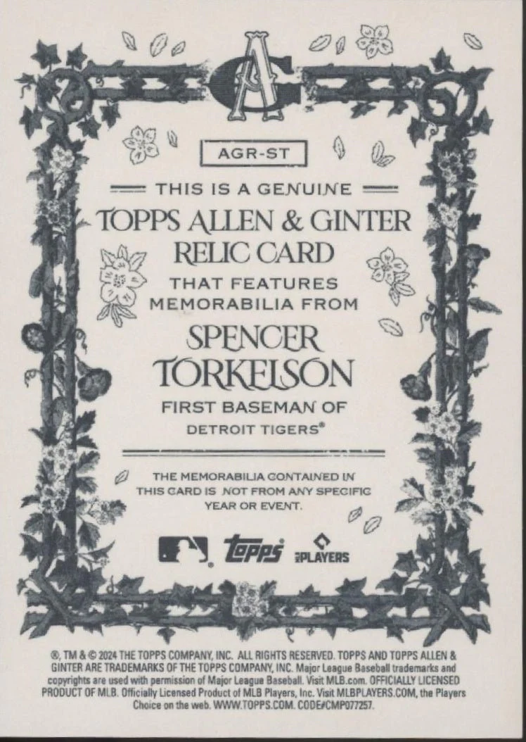 Spencer Torkelson 2024 Topps Allen & Ginter Swatch #AGR-ST