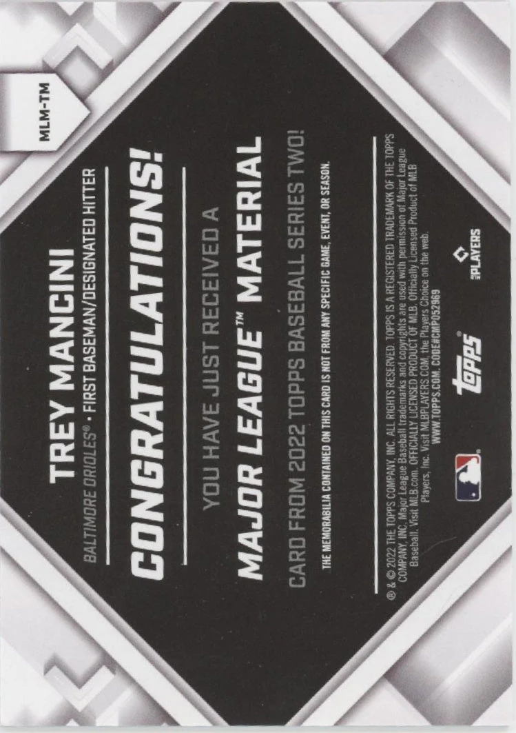 Trey Mancini 2022 Topps Series 2 Major League Material Swatch #MLM-TM