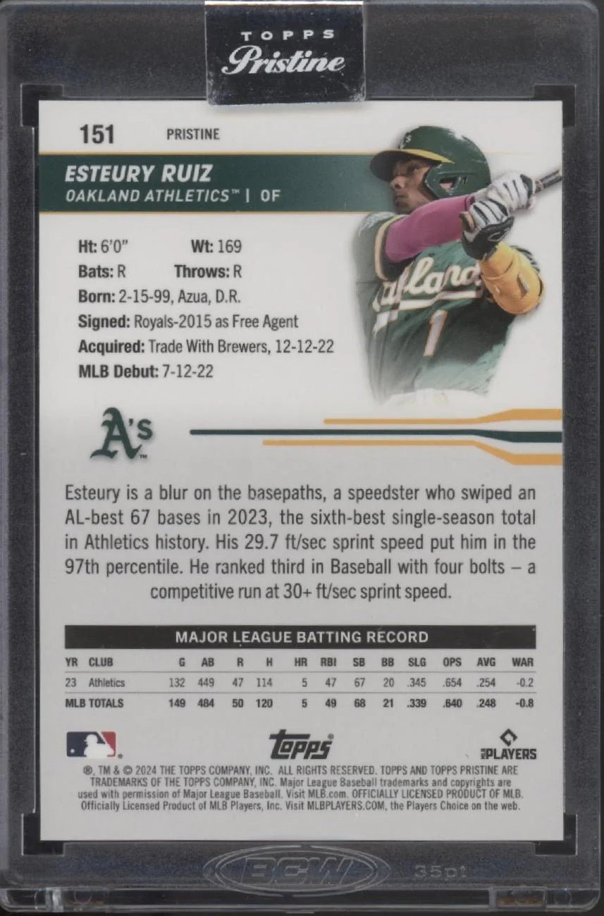 Esteury Ruiz 2024 Topps Pristine Blue Pulsar Refractor 63/75 #151