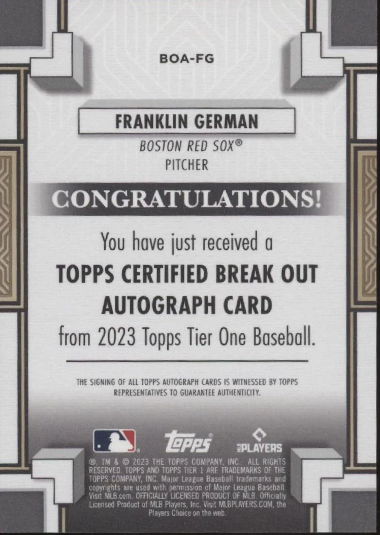 Franklin German 2023 Topps Tier One RC Auto 192/299 #BOA-FG