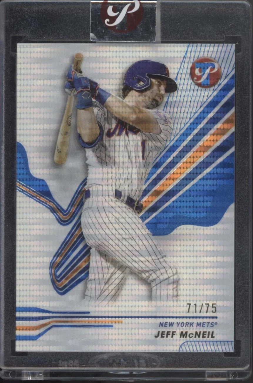 Jeff McNeil 2024 Topps Pristine Blue Pulsar Refractor 71/75 #187