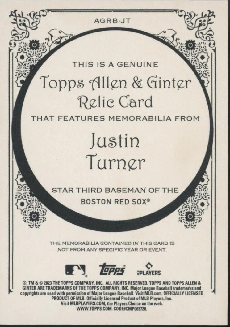 Justin Turner 2023 Topps Allen & Ginter Swatch #AGRB-JT
