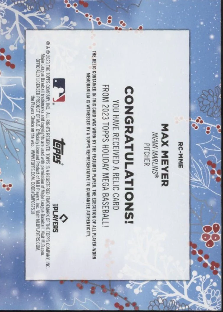Max Meyer 2023 Topps Holiday Mega Swatch RC #RC-MME