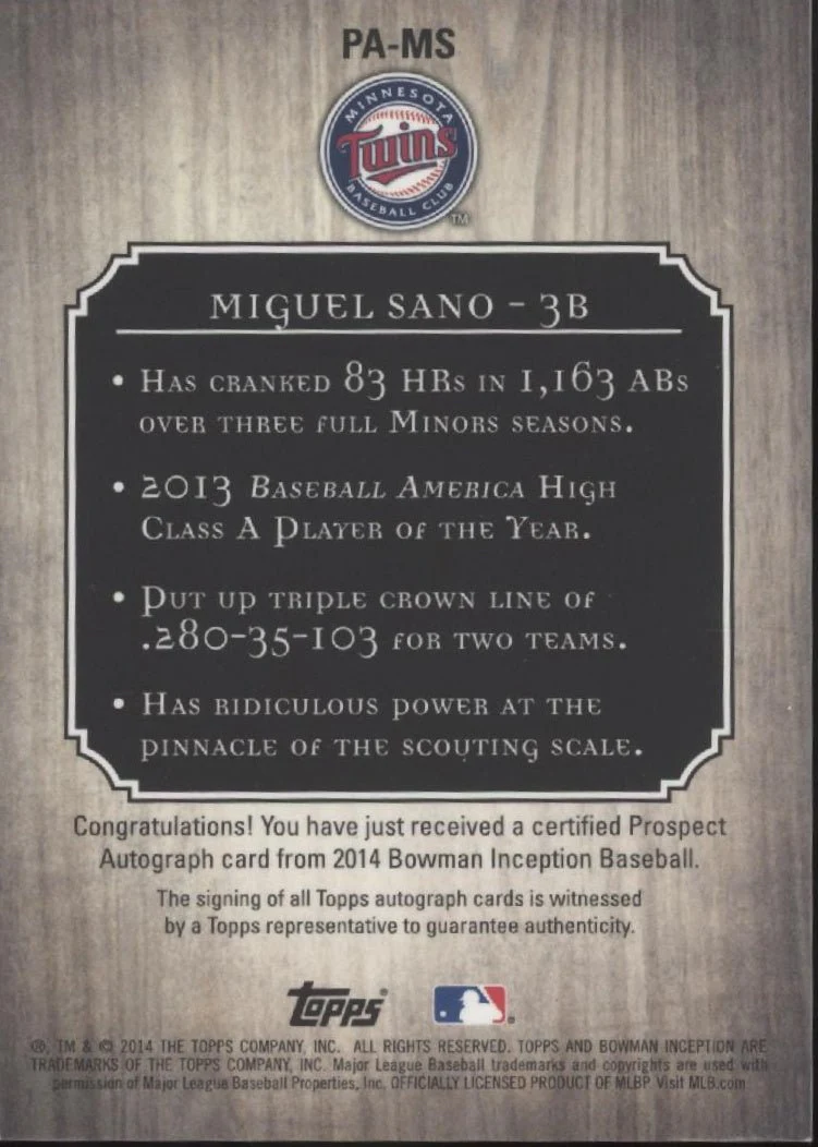Miguel Sano 2014 Bowman Inception Auto #PA-MS