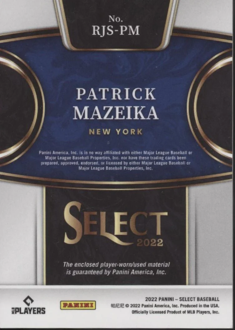 Patrick Mazeika 2022 Panini Select Swatch RC #RJS-PM