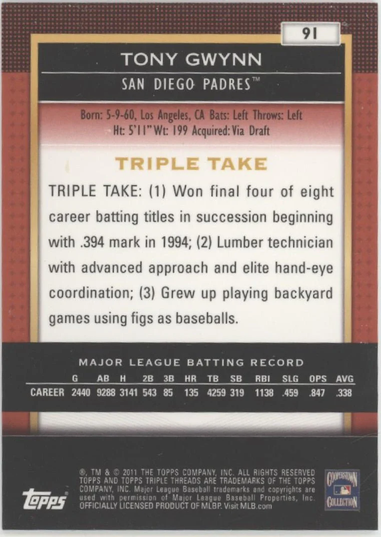 Tony Gwynn 2011 Topps Triple Threads 0492/1500 #91