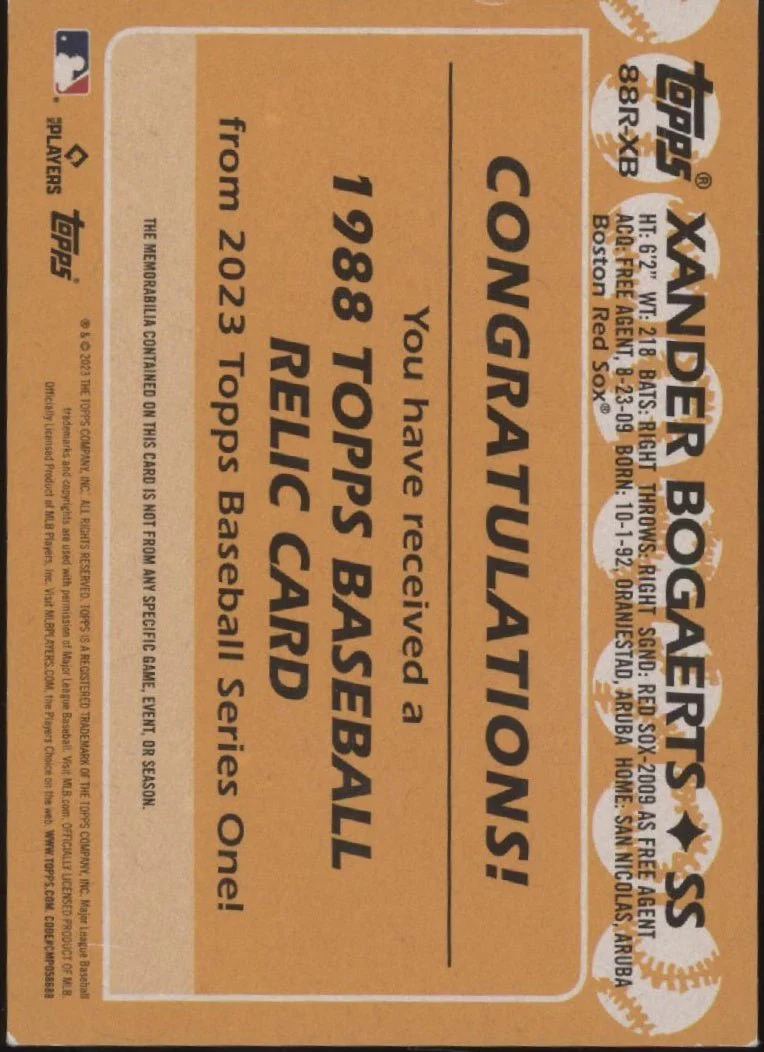 Xander Bogaerts 2023 Topps Series 1 1988 Swatch #88R-XB
