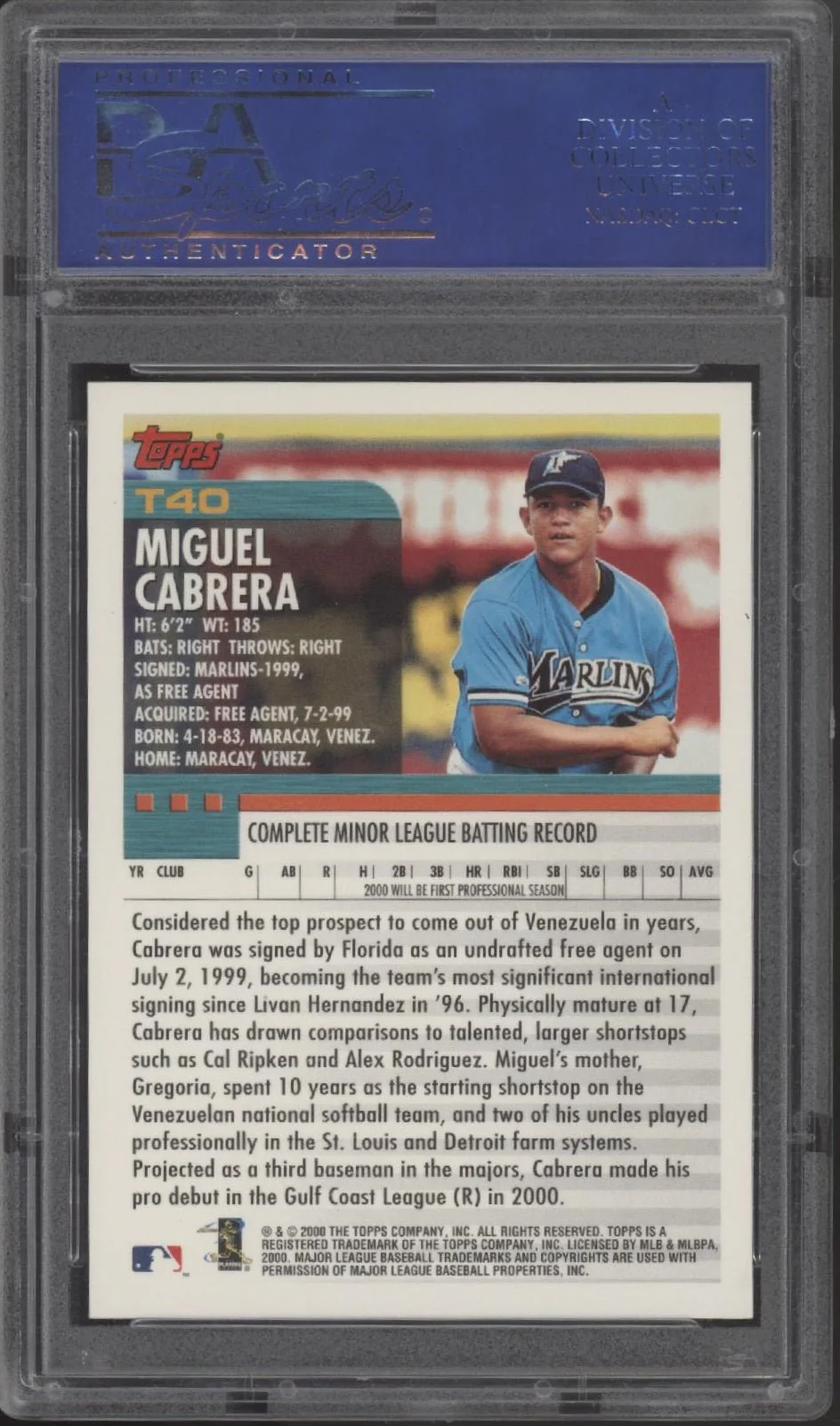 Miguel Cabrera 2000 Topps Traded RC #T40 PSA 10 #1