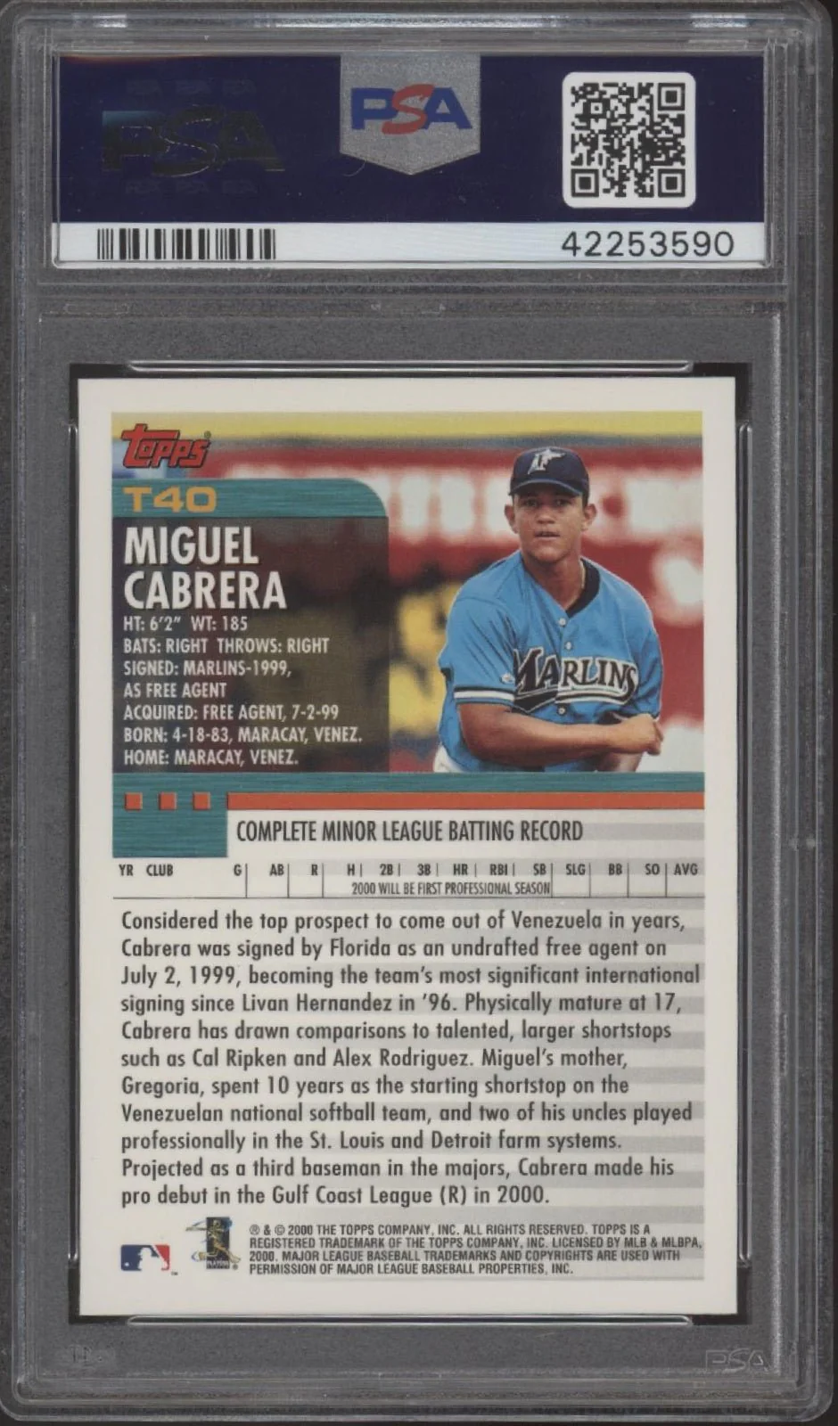 Miguel Cabrera 2000 Topps Traded RC #T40 PSA 10 #2