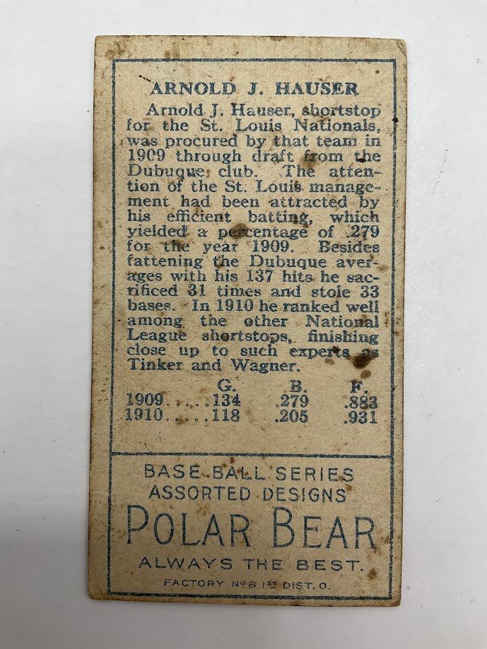 988-arnold-hauser-1911-t205-polar-bear-87-st.-louis-cardinals-vg-4.jpg Arnold Hauser 1911 T205 Polar Bear #87 St. Louis Cardinals VG