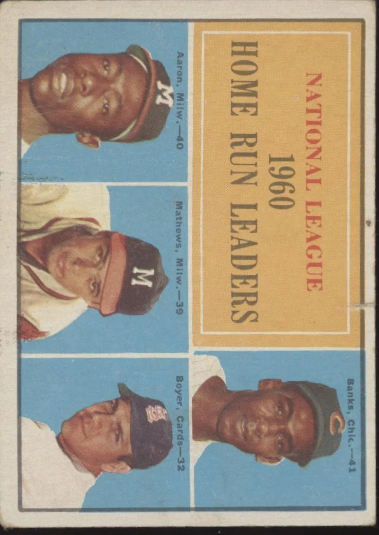 989-banks-aaron-mathews-boyer-1961-topps-home-run-leaders-43-vg-ex-1.webp Banks / Aaron / Mathews / Boyer 1961 Topps Home Run Leaders #43 VG-EX