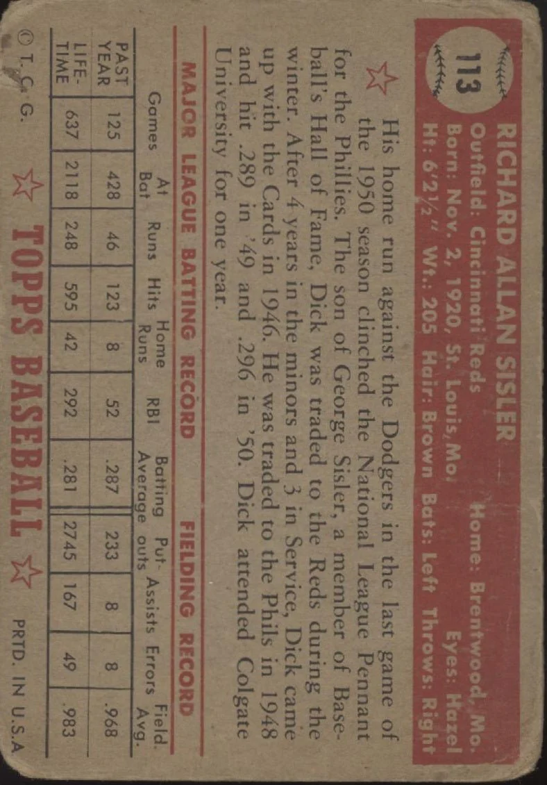 Dick Sisler 1952 Topps #113 Cincinnati Reds GD