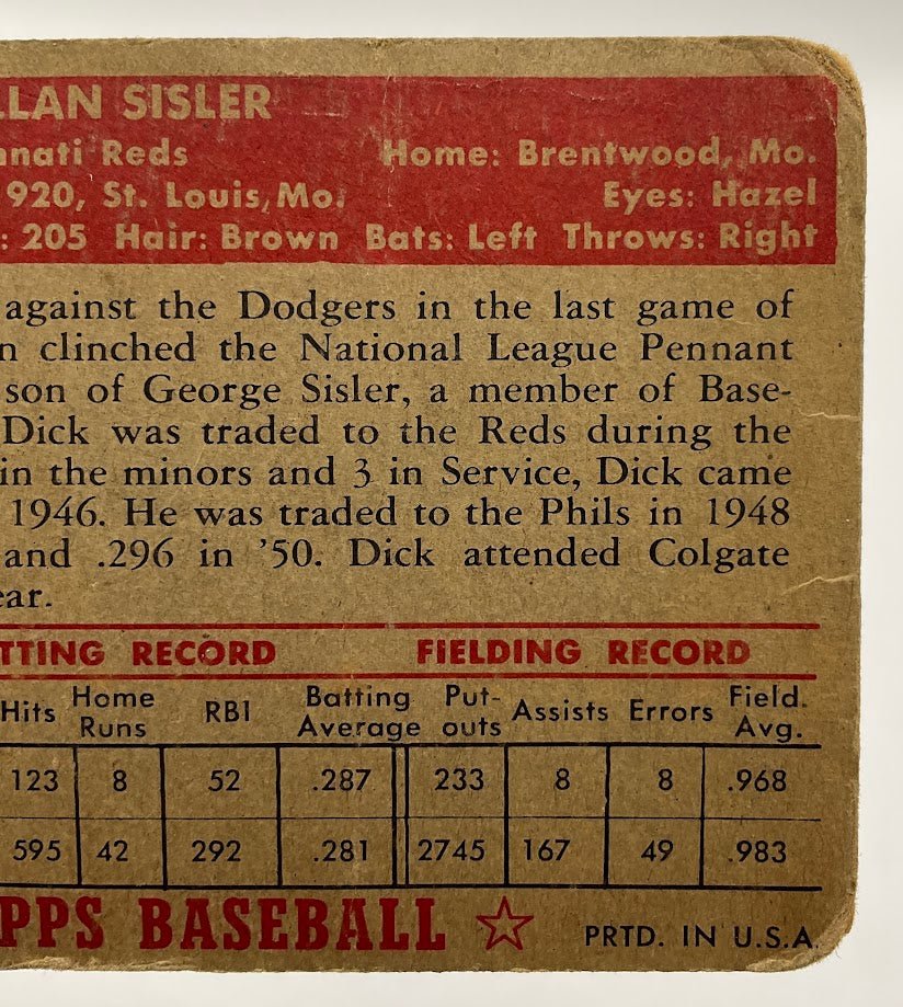 Dick Sisler 1952 Topps #113 Cincinnati Reds GD