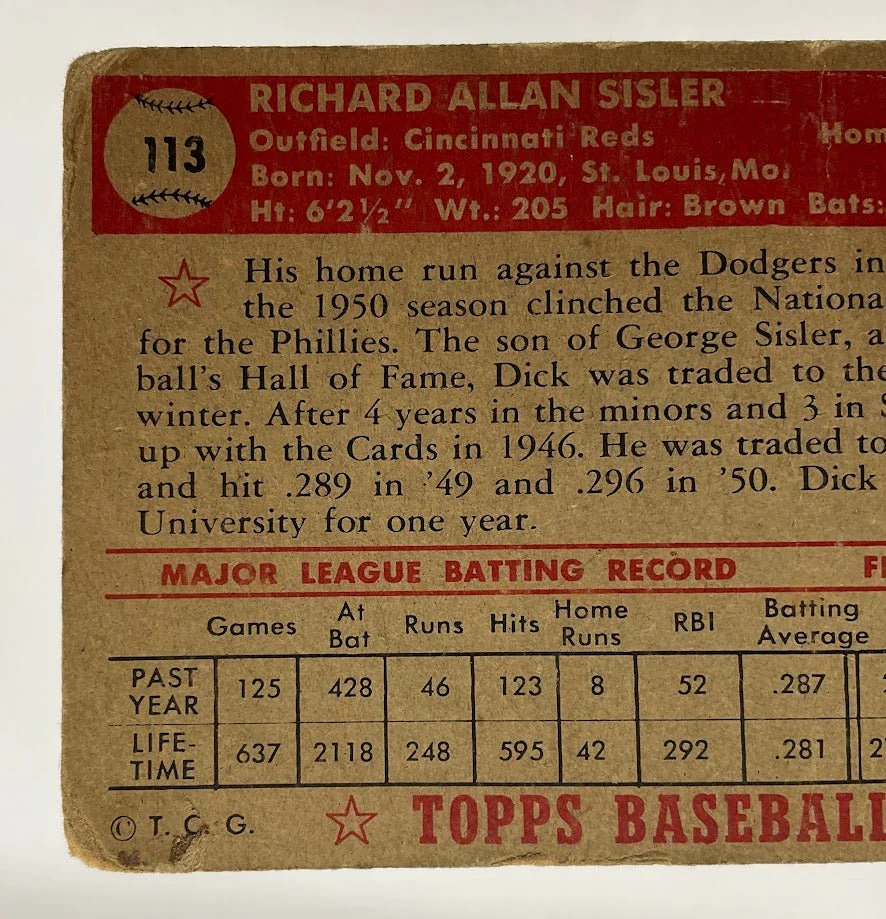 Dick Sisler 1952 Topps #113 Cincinnati Reds GD
